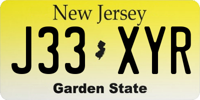 NJ license plate J33XYR