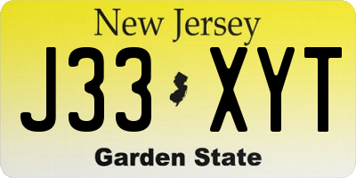 NJ license plate J33XYT
