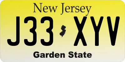 NJ license plate J33XYV