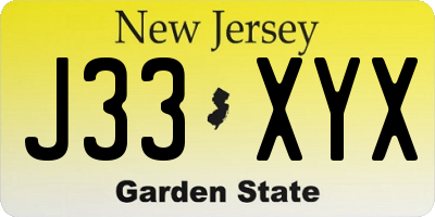 NJ license plate J33XYX