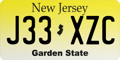 NJ license plate J33XZC