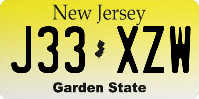 NJ license plate J33XZW
