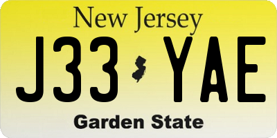 NJ license plate J33YAE