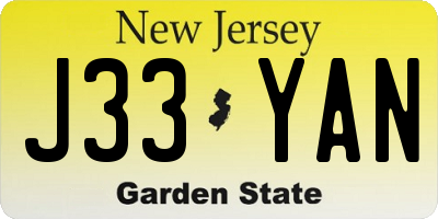 NJ license plate J33YAN