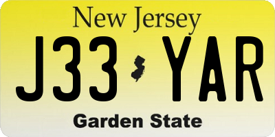 NJ license plate J33YAR