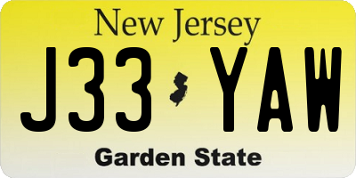 NJ license plate J33YAW