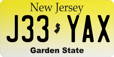 NJ license plate J33YAX