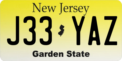 NJ license plate J33YAZ