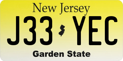 NJ license plate J33YEC