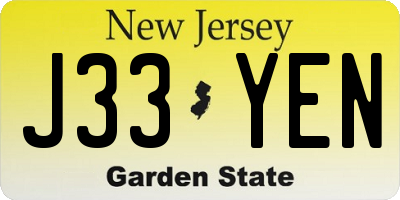 NJ license plate J33YEN