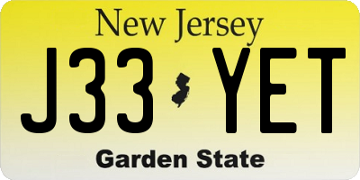 NJ license plate J33YET