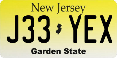 NJ license plate J33YEX