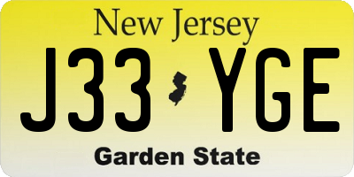 NJ license plate J33YGE