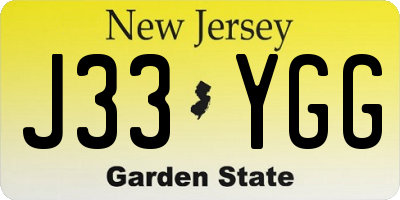 NJ license plate J33YGG
