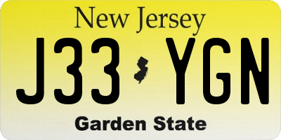 NJ license plate J33YGN