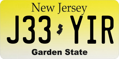 NJ license plate J33YIR