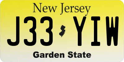 NJ license plate J33YIW