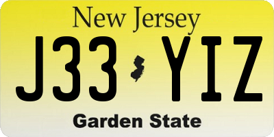 NJ license plate J33YIZ