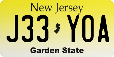 NJ license plate J33YOA