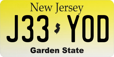 NJ license plate J33YOD