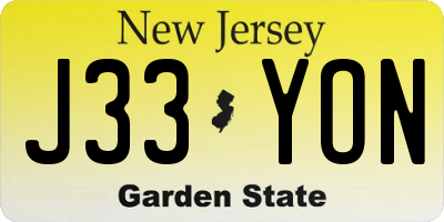 NJ license plate J33YON