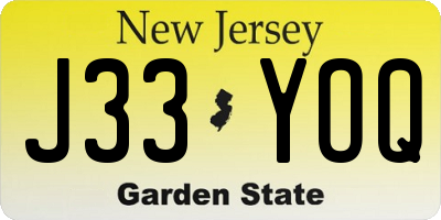 NJ license plate J33YOQ