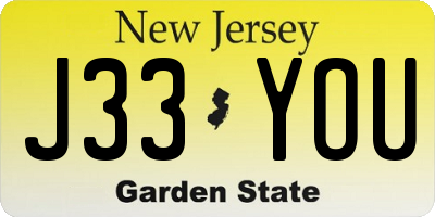 NJ license plate J33YOU