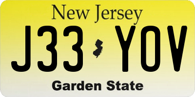 NJ license plate J33YOV