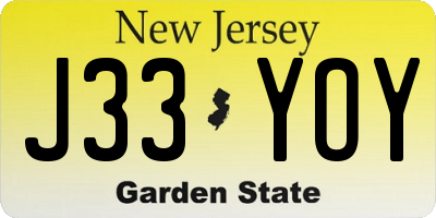 NJ license plate J33YOY