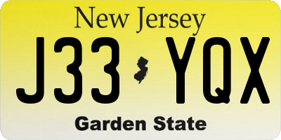 NJ license plate J33YQX