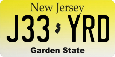 NJ license plate J33YRD