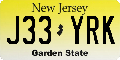 NJ license plate J33YRK