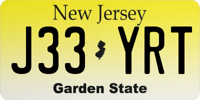 NJ license plate J33YRT