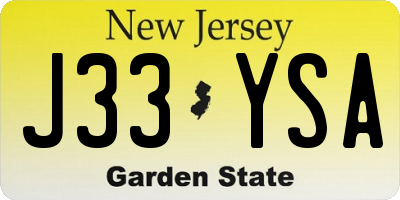 NJ license plate J33YSA