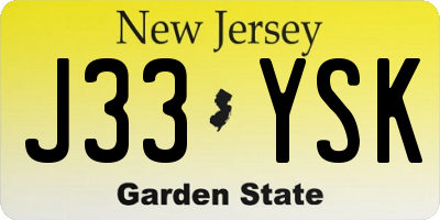 NJ license plate J33YSK