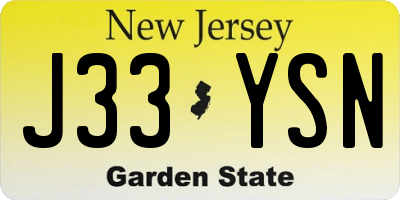 NJ license plate J33YSN