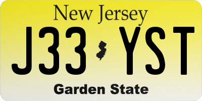 NJ license plate J33YST