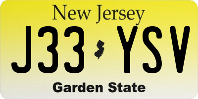 NJ license plate J33YSV