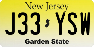 NJ license plate J33YSW