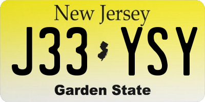 NJ license plate J33YSY