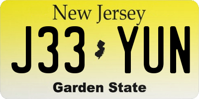 NJ license plate J33YUN