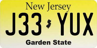 NJ license plate J33YUX