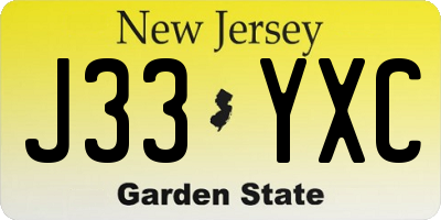 NJ license plate J33YXC