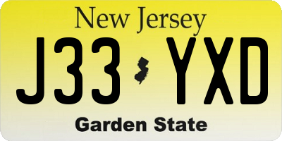 NJ license plate J33YXD