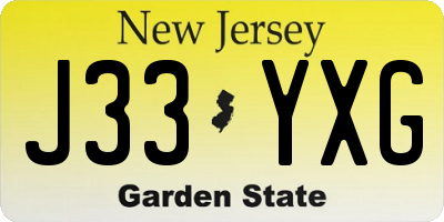 NJ license plate J33YXG