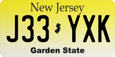 NJ license plate J33YXK