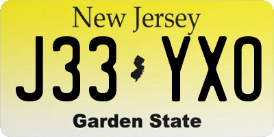 NJ license plate J33YXO