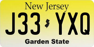 NJ license plate J33YXQ