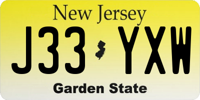 NJ license plate J33YXW