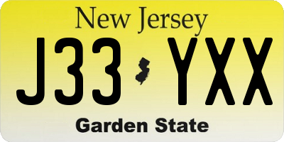 NJ license plate J33YXX